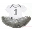 White Baby Bodysuit Bling Grey Sequins Pettiskirt & 1st Sparkle White Birthday Number Print JS4419